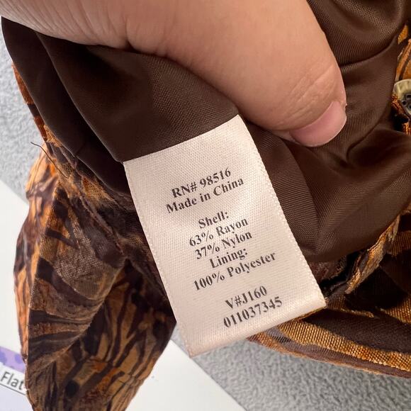 Coldwater Creek Jacket Size 16 Women's Top  Brown leaf pattern Art to wear Lined - Picture 8 of 10